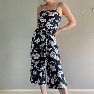 Banana Republic Black and White Floral Jumpsuit Sleeveless Wide-Leg